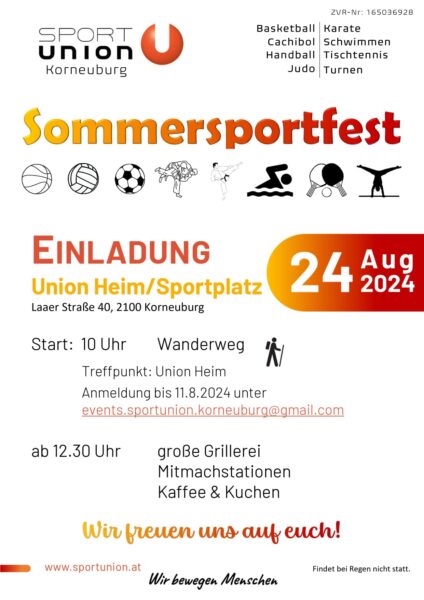 Einladung zum Sommersportfest am 24. August 2024